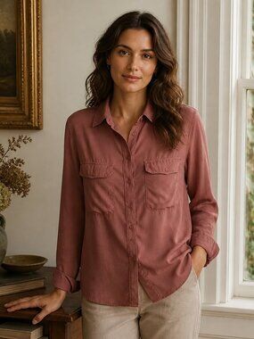 CONTEMPO CASUAL Button Down Shirt Long Sleeve Women's Size Medium Mauve